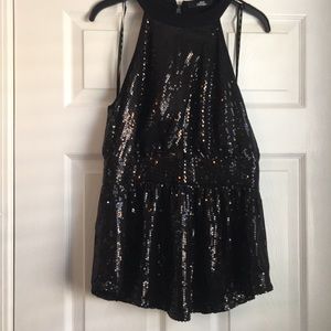 Black sequin shirt with opening in back